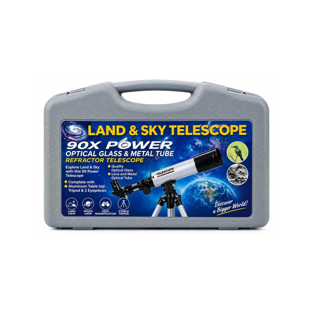 90X Power Land & Sky Telescope with Optical Glass, Metal Tube & Carry Case