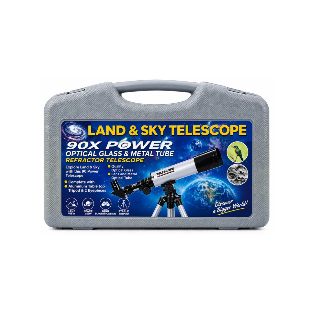 90X Power Land & Sky Telescope with Optical Glass, Metal Tube & Carry Case