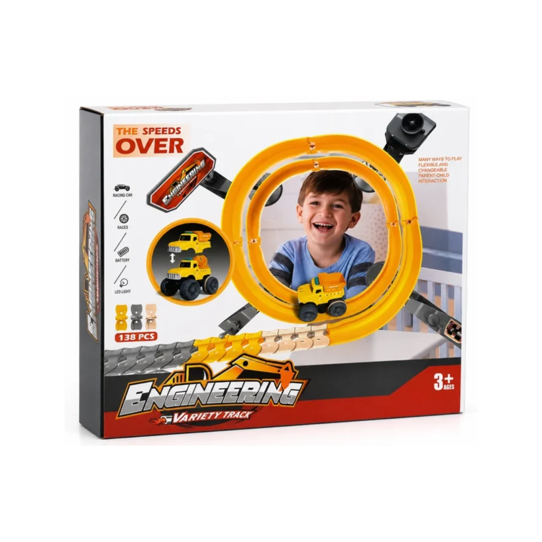 Engineering Variety Track Set – 138 Pcs Racing Car Track with LED Light 3+ Years