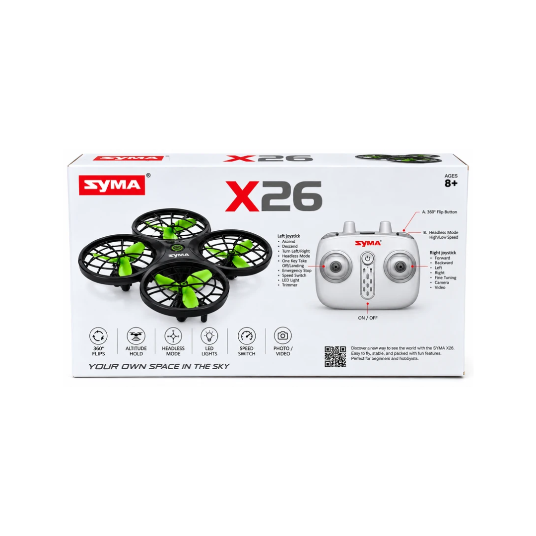 SYMA X26 Mini RC Quadcopter Drone with Protective Propeller Guards – 2.4GHz