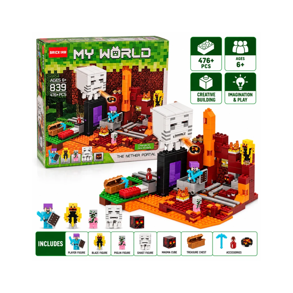 MY WORLD Nether Portal Building Blocks Set 476+ Pieces Ages 6+ Years