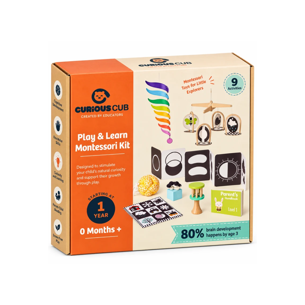Curious Cub Play & Learn Montessori Kit – Level 1 | 0 Months+ | 9 Engaging Toys