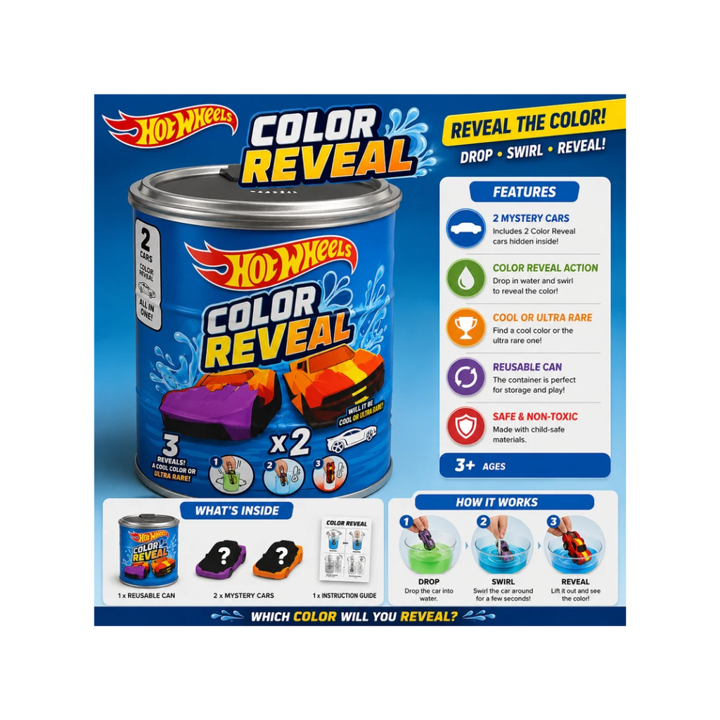 Hot Wheels Color Reveal 2-Car Pack – Color Changing Surprise Toy Cars