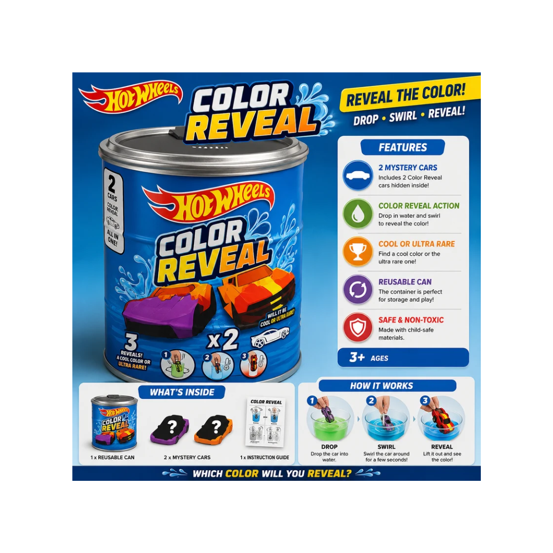 Hot Wheels Color Reveal 2-Car Pack – Color Changing Surprise Toy Cars