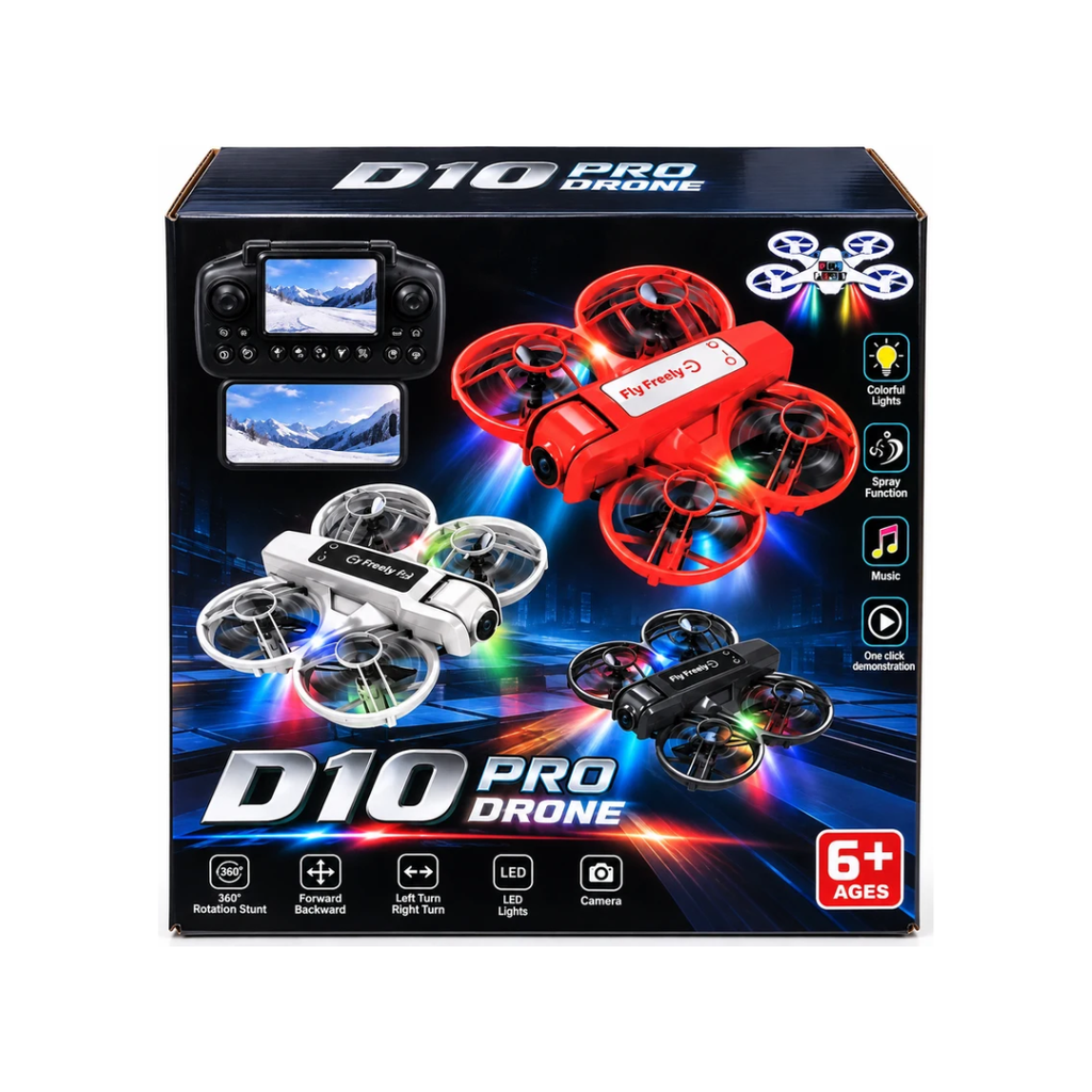D10 Pro Drone with HD & 4K Camera, RGB Lights & Bottom Camera – 14+ Years