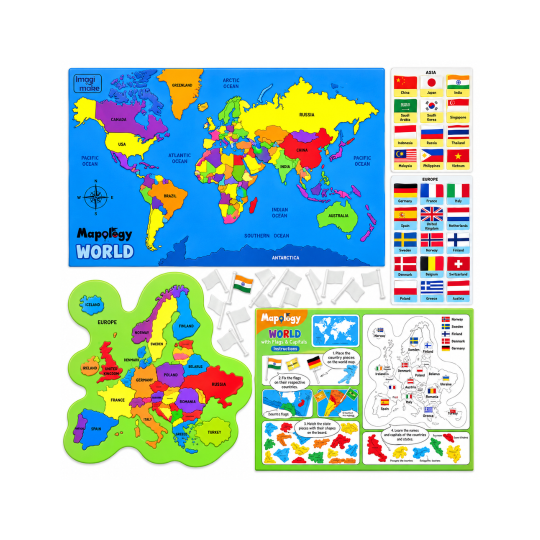 Imagimake Mapology India and World with Capitals and Flags of Country