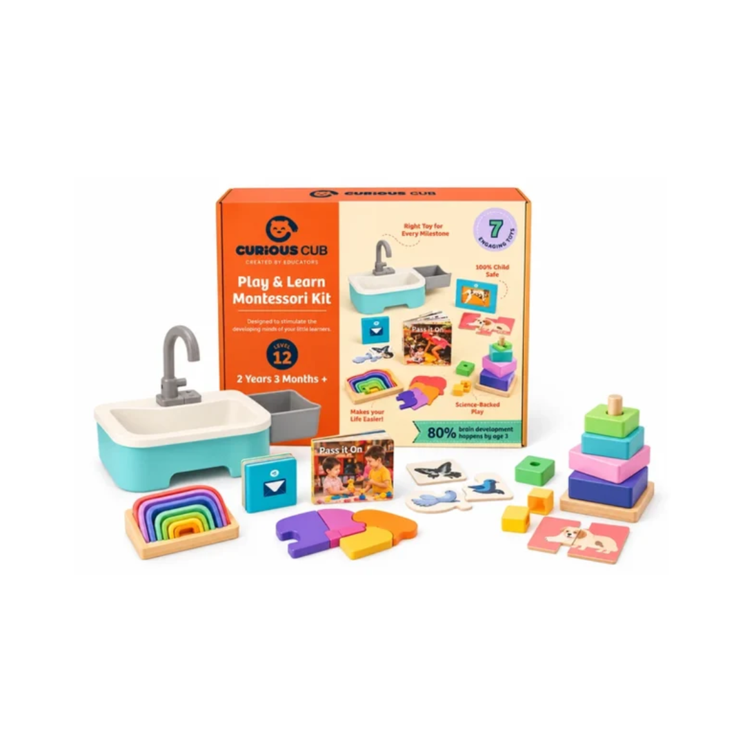 Curious Cub Play & Learn Montessori Kit – Level 12 | 2 Years 3 Months+ | 7 Engaging Toys