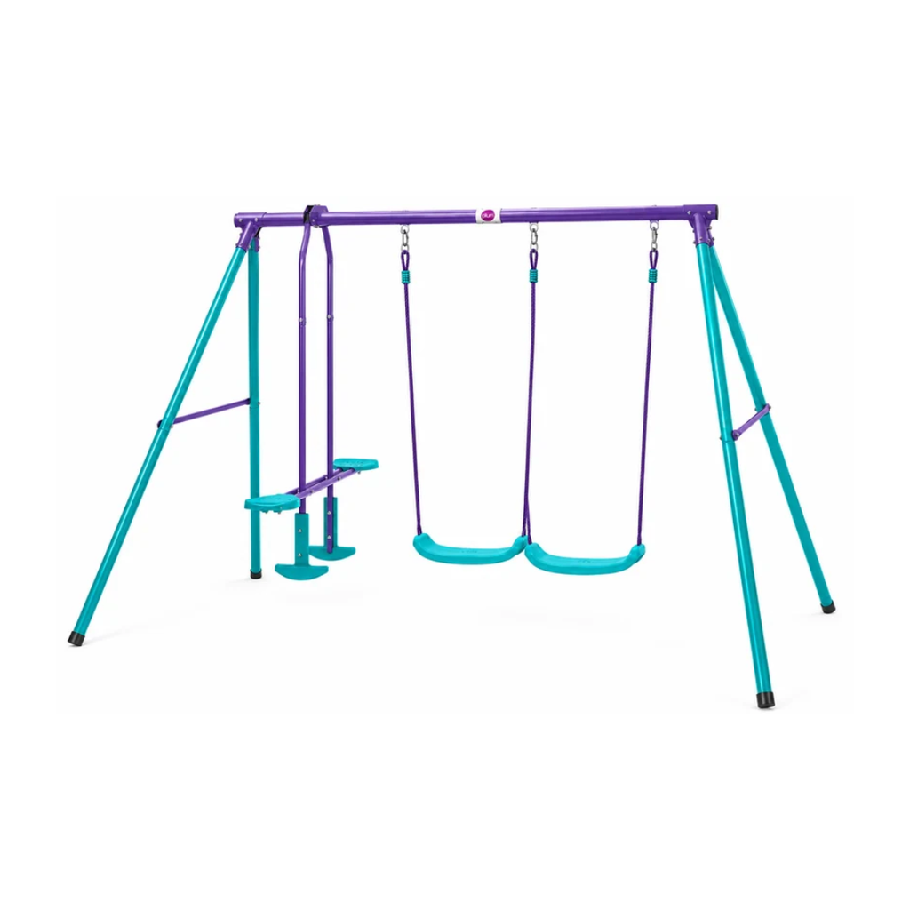 Plum Jupiter Metal Double Swing Set with Glider for Kids 3–10 Years – 2 Swings, Glider & Steel Frame, Multicolour