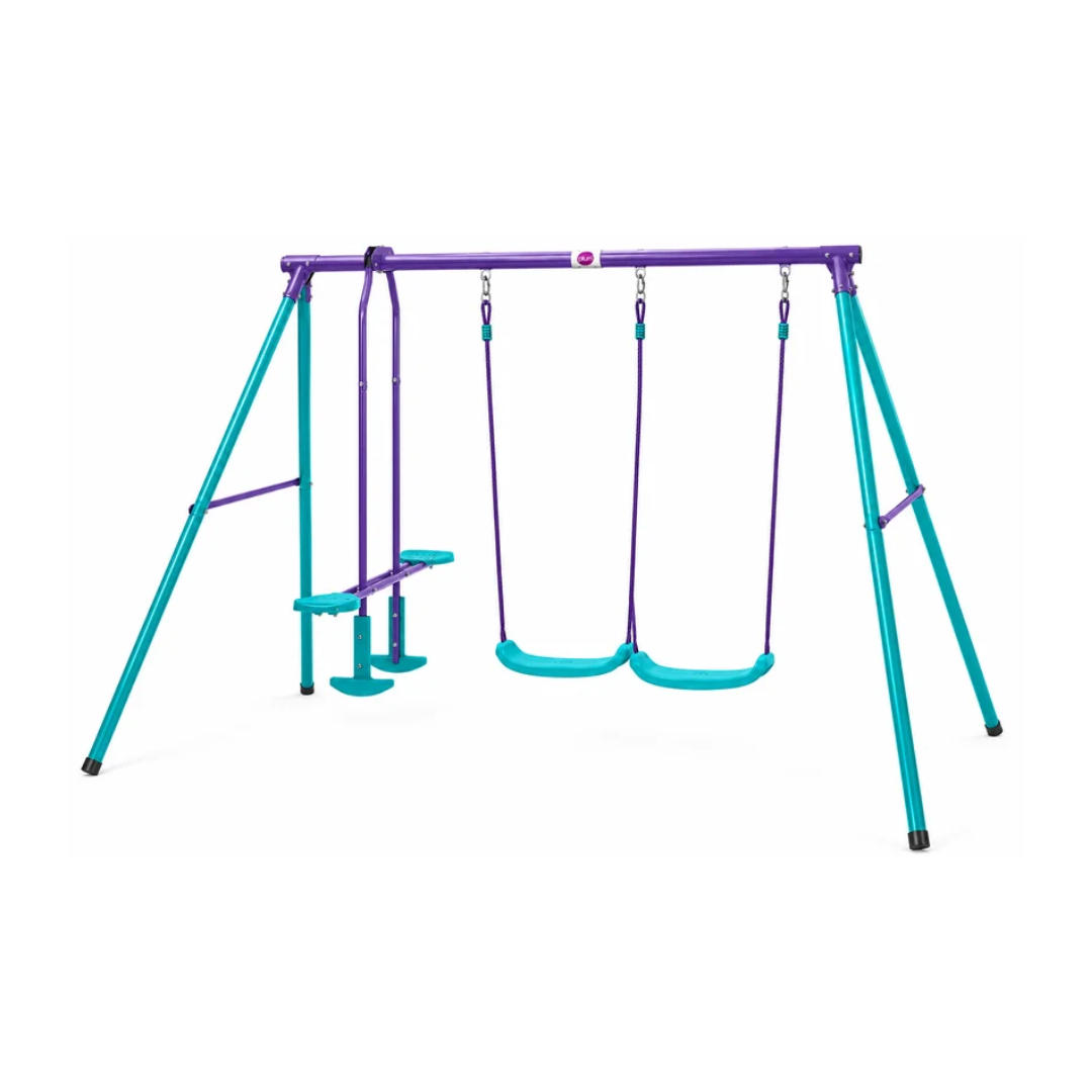 Plum Jupiter Metal Double Swing Set with Glider for Kids 3–10 Years – 2 Swings, Glider & Steel Frame, Multicolour