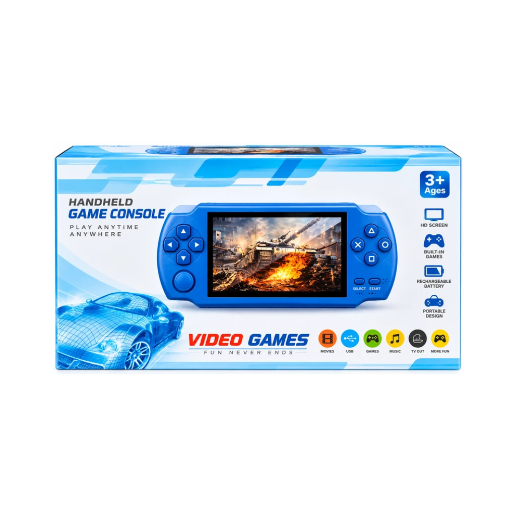 Portable Handheld Video Game Console with Colour Screen, Multimedia & Built-in Games – Blue