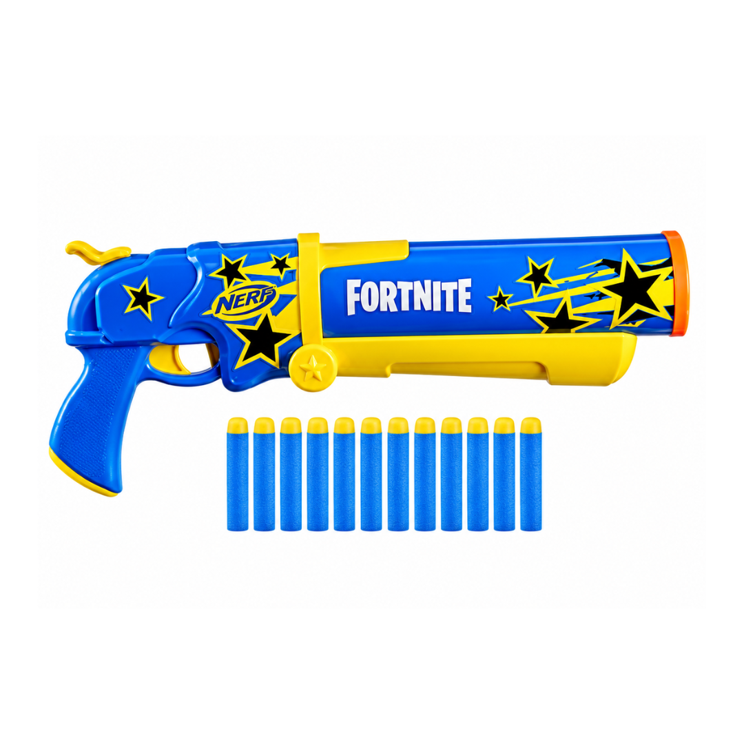 Nerf Fortnite Half Tone Hero Blaster, Bonus Code to Unlock Half Tone Hero Wrap in The Game, Break Open Loading, 12 Nerf Elite Darts, Fortnite Gun