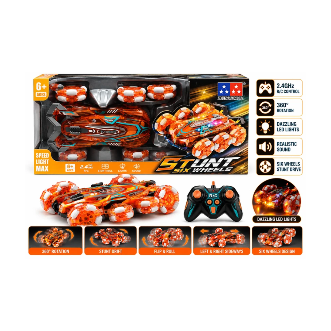 Zhengguang 6 Wheel RC Stunt Car | 2.4GHz Remote Control Toy with Lights | Ages 6+
