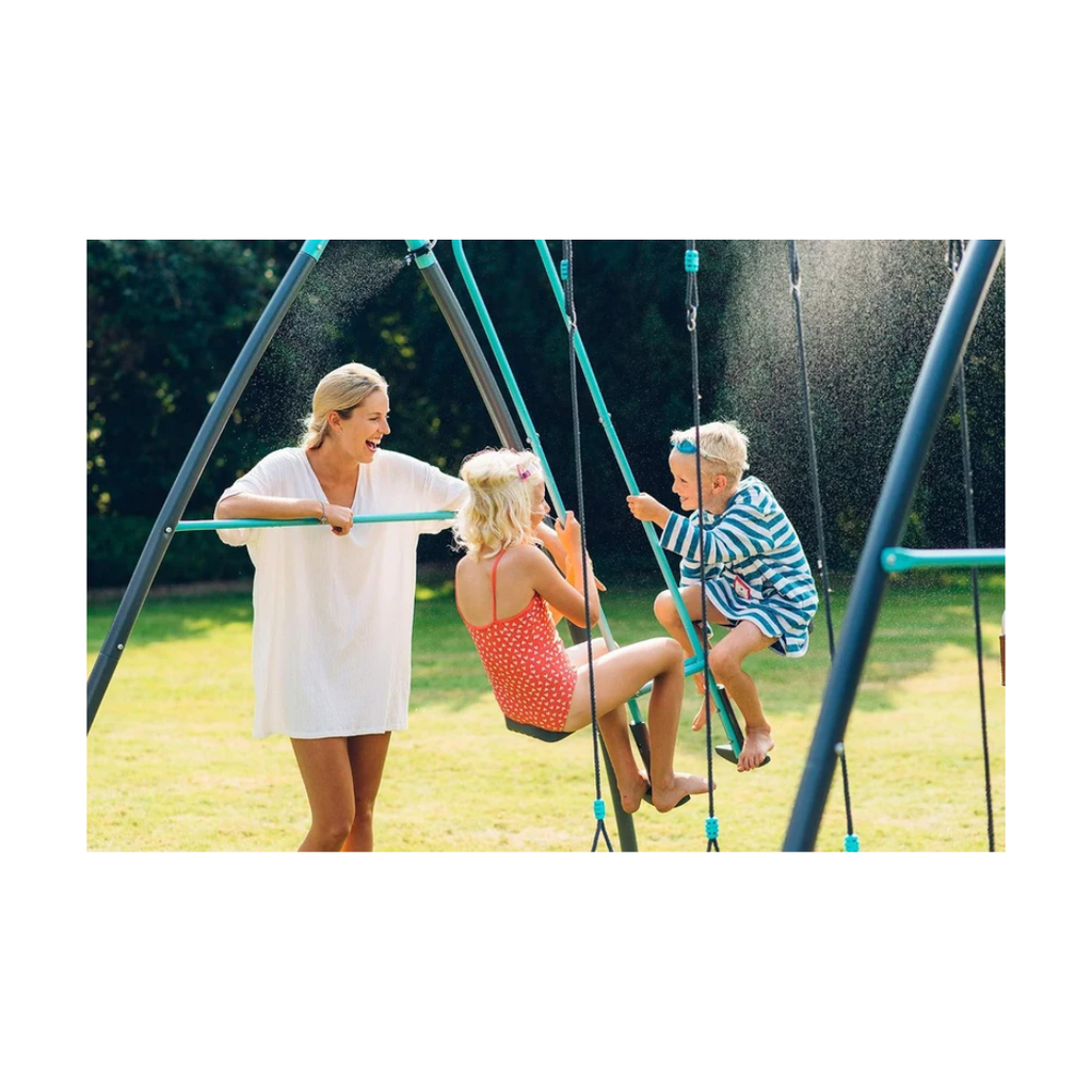 Plum Metal Single Swing & 2-Seater Glider with Mist Feature | Premium Outdoor Kids Swing Set