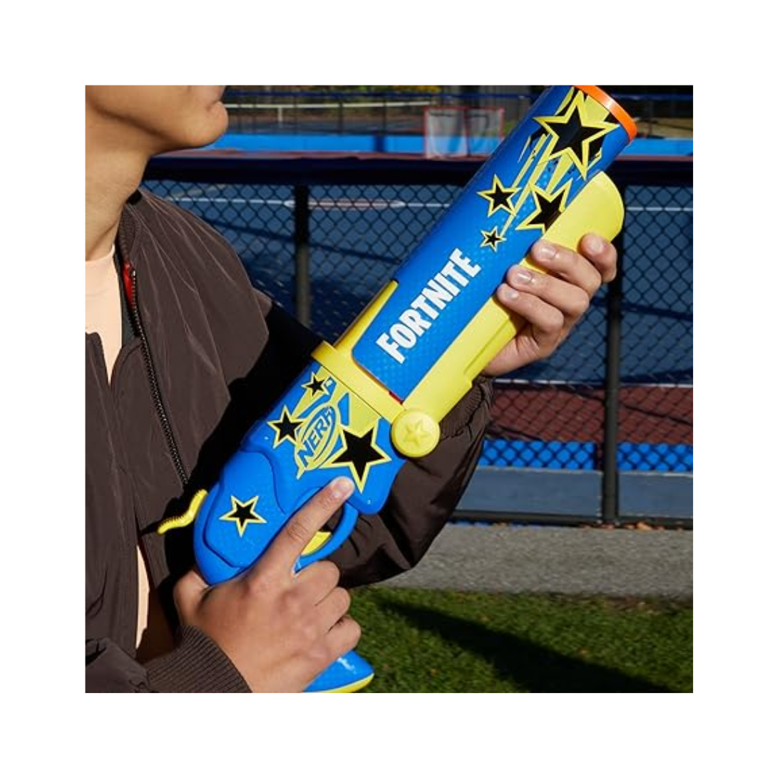 Nerf Fortnite Half Tone Hero Blaster, Bonus Code to Unlock Half Tone Hero Wrap in The Game, Break Open Loading, 12 Nerf Elite Darts, Fortnite Gun