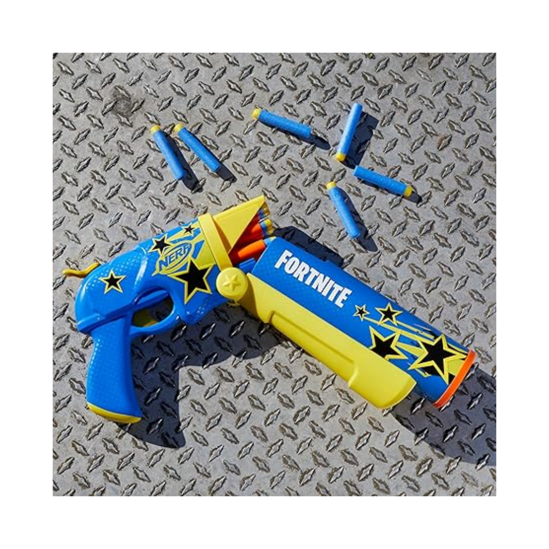 Nerf Fortnite Half Tone Hero Blaster, Bonus Code to Unlock Half Tone Hero Wrap in The Game, Break Open Loading, 12 Nerf Elite Darts, Fortnite Gun