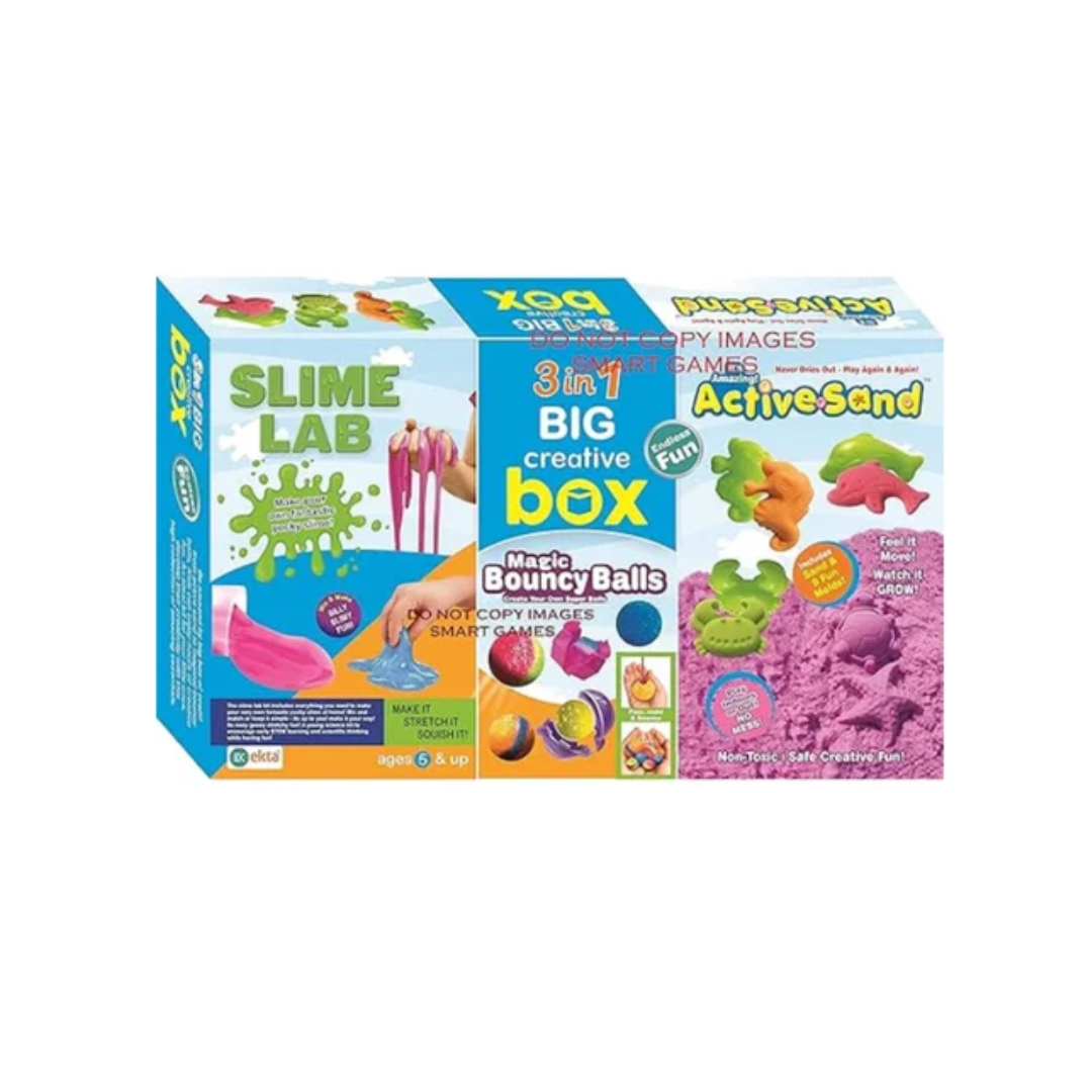 EKTA 3in1 Big Creative Box Slime Lab, Magic Bouncy Balls, and Active Sand Sea Creatures