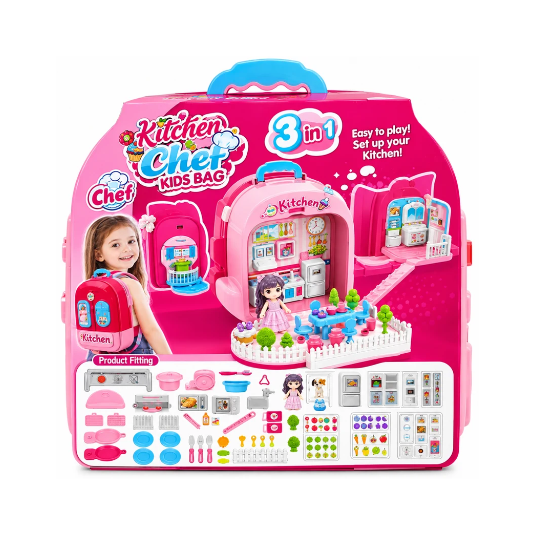 Xiong Cheng 3 in 1 Kitchen Chef Backpack Playset | Portable Pretend Cooking Toy | Ages 3+