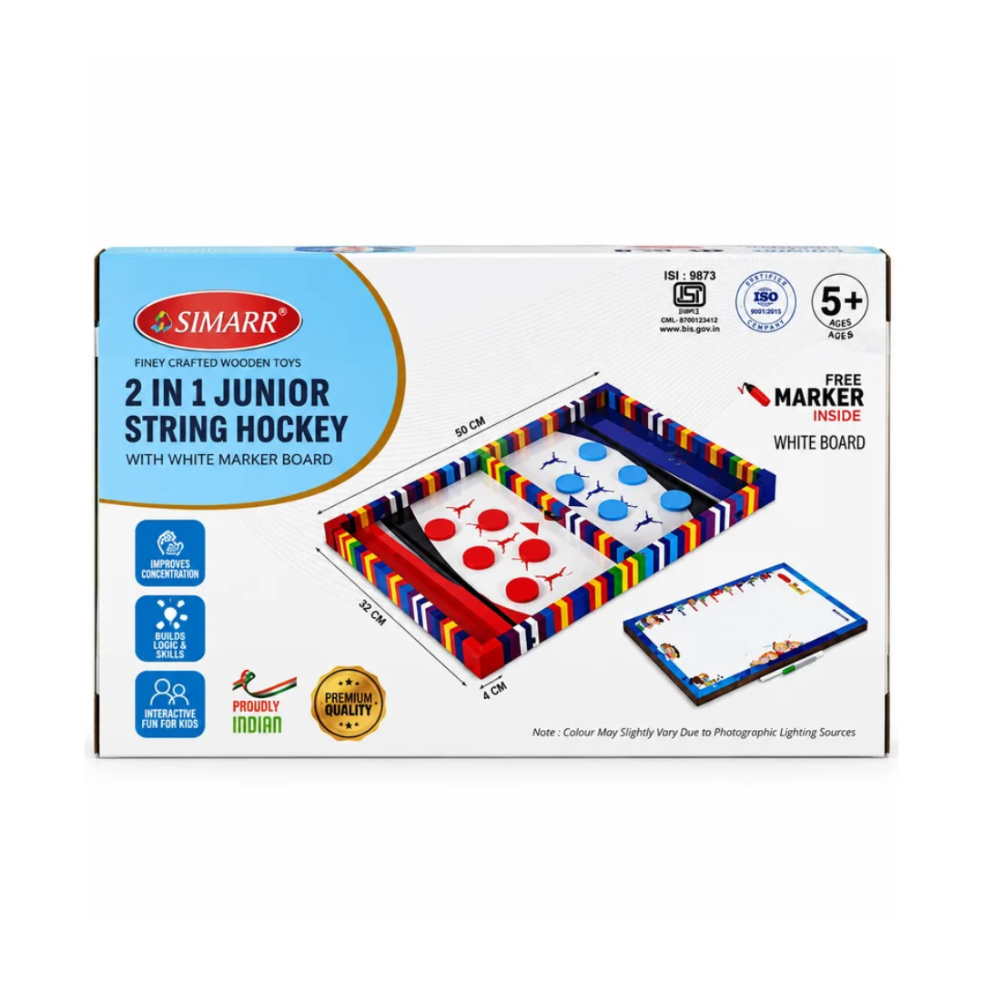 SIMARR 2-in-1 Junior String Hockey with White Marker Board Tabletop Game for Kids 5+
