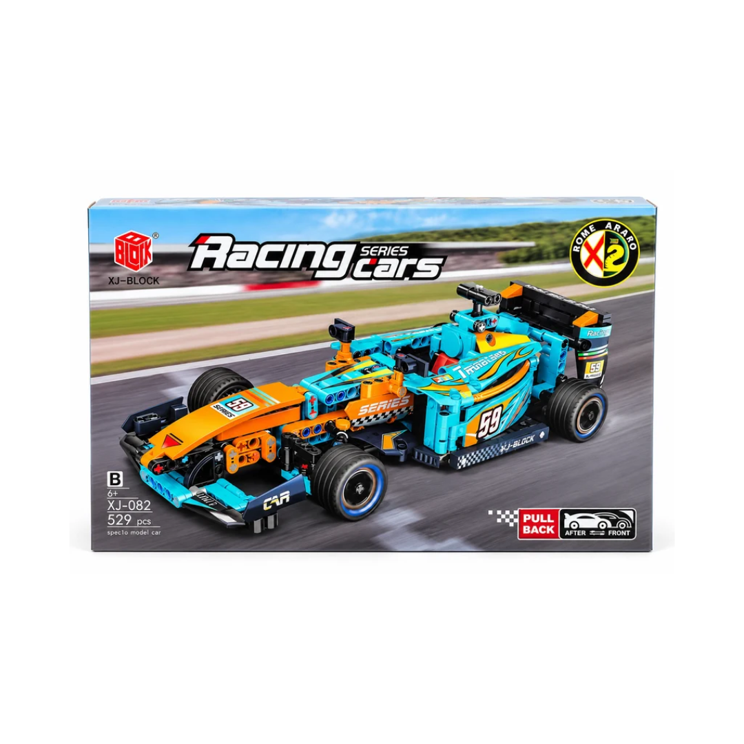 XJ-Block Racing Series Formula Racing Car Building Blocks Set 529 Pieces with Pull Back Function, 6+ Years