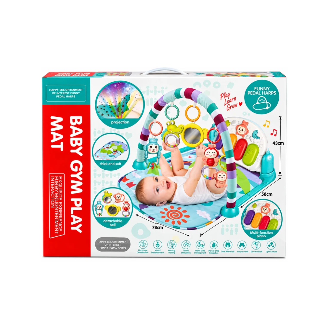 Bibiinn Baby Gym Play Mat with Multi-Function Piano, Hanging Rattles & Mirror – 0+ Months
