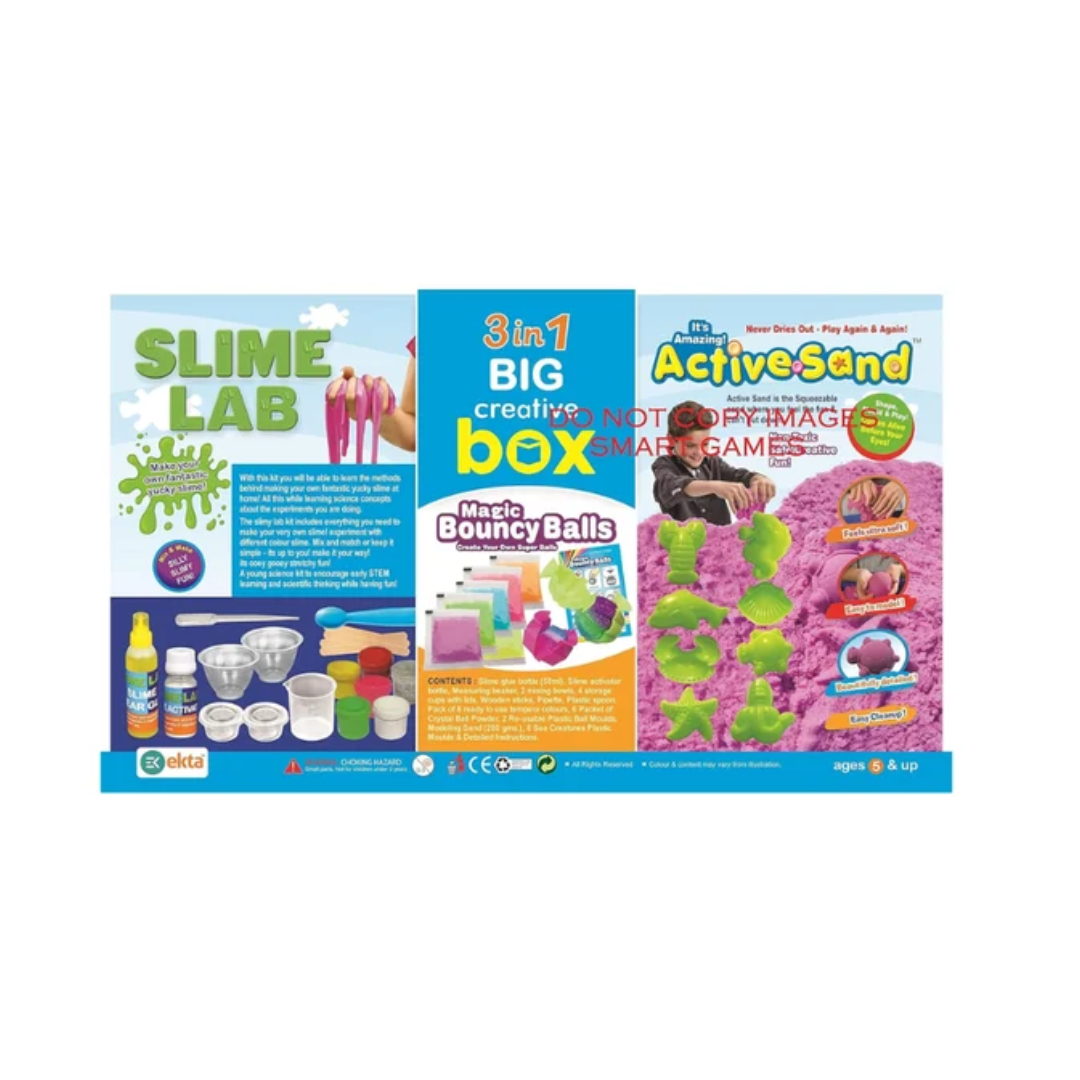 EKTA 3in1 Big Creative Box Slime Lab, Magic Bouncy Balls, and Active Sand Sea Creatures