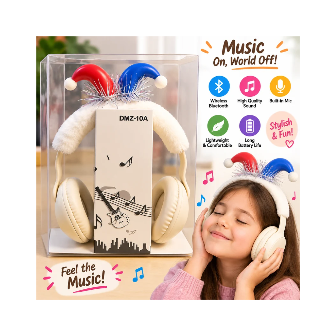 DMZ-10A Kids Cute Jester Wireless Over-Ear Headphones – White