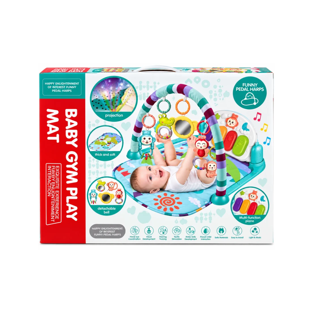 Bibiinn Baby Gym Play Mat with Multi-Function Piano, Hanging Rattles & Mirror – 0+ Months
