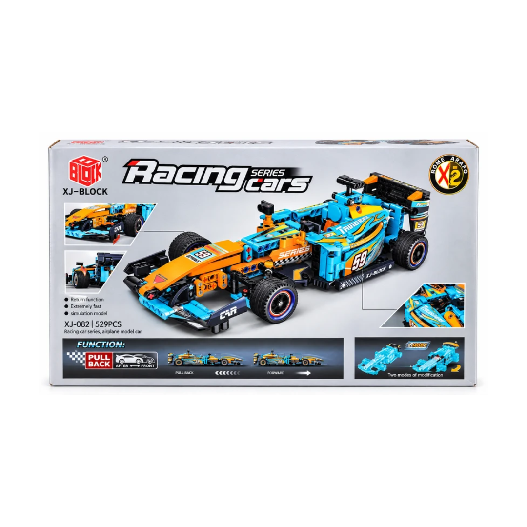 XJ-Block Racing Series Formula Racing Car Building Blocks Set 529 Pieces with Pull Back Function, 6+ Years