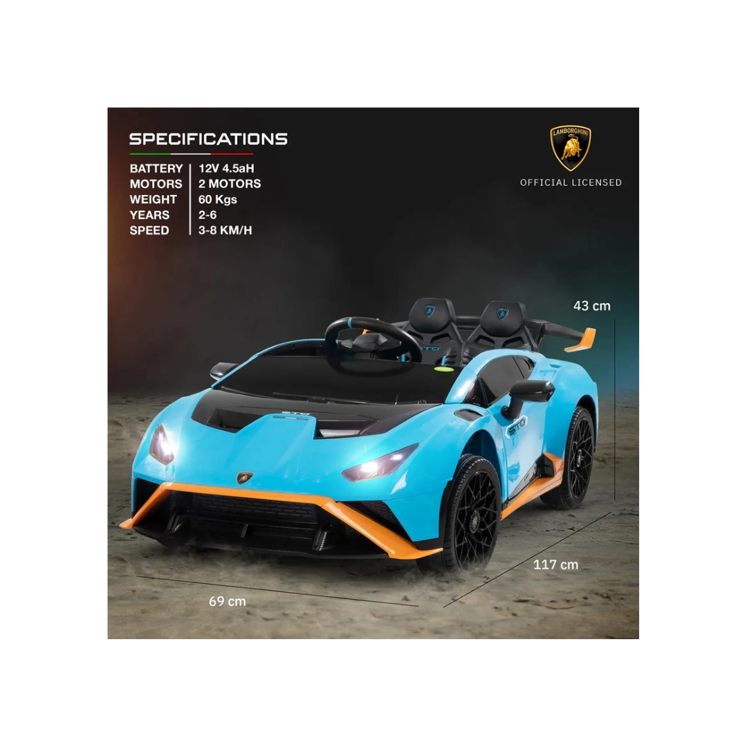 Licensed Lamborghini STO 12V Battery Operated Ride-On Car for Kids | Dual Motor | Blue