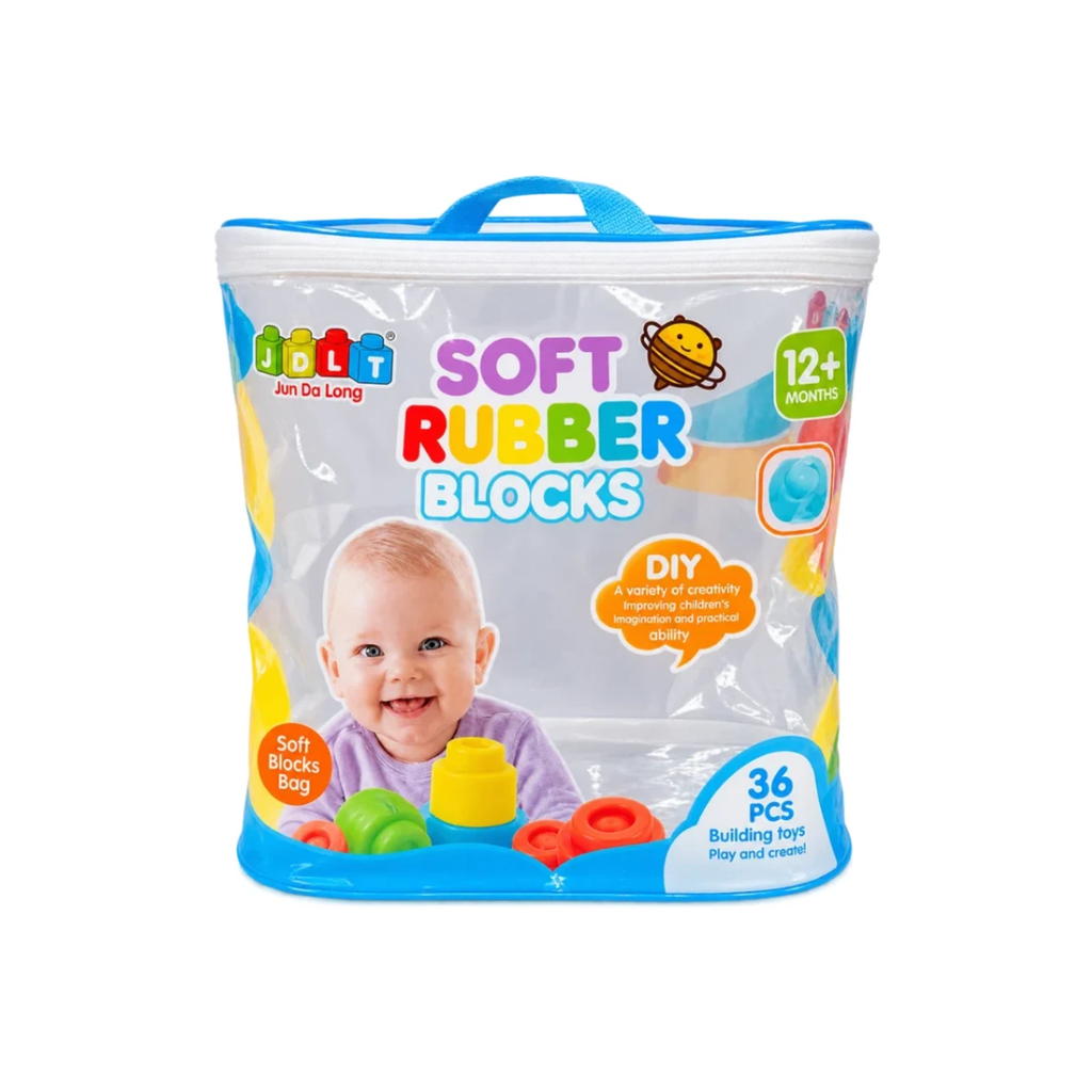 Soft Rubber Building Blocks for Kids – 36 Pcs Colorful DIY Blocks Set 12+ Months