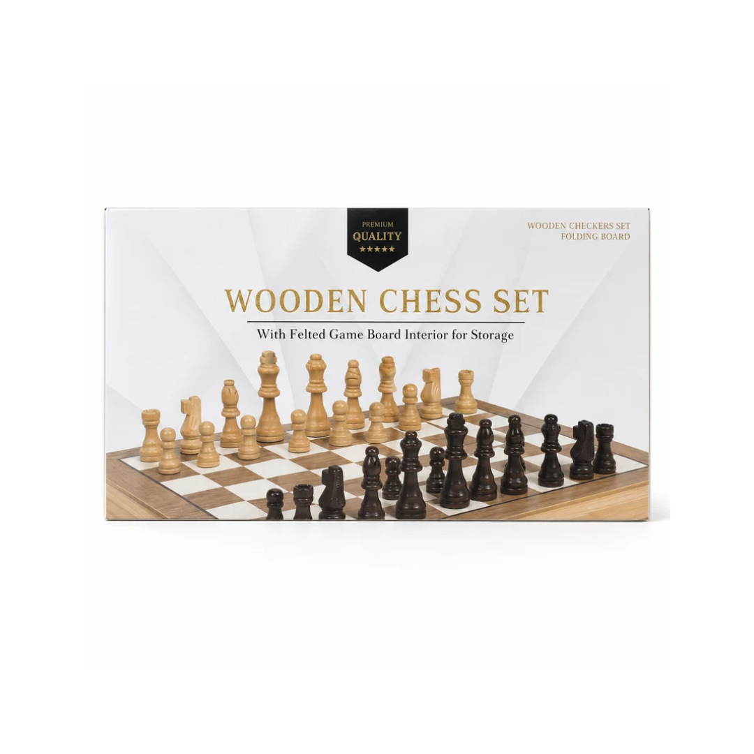 Premium Wooden Chess Set with Folding Board & Storage – Classic Strategy Game