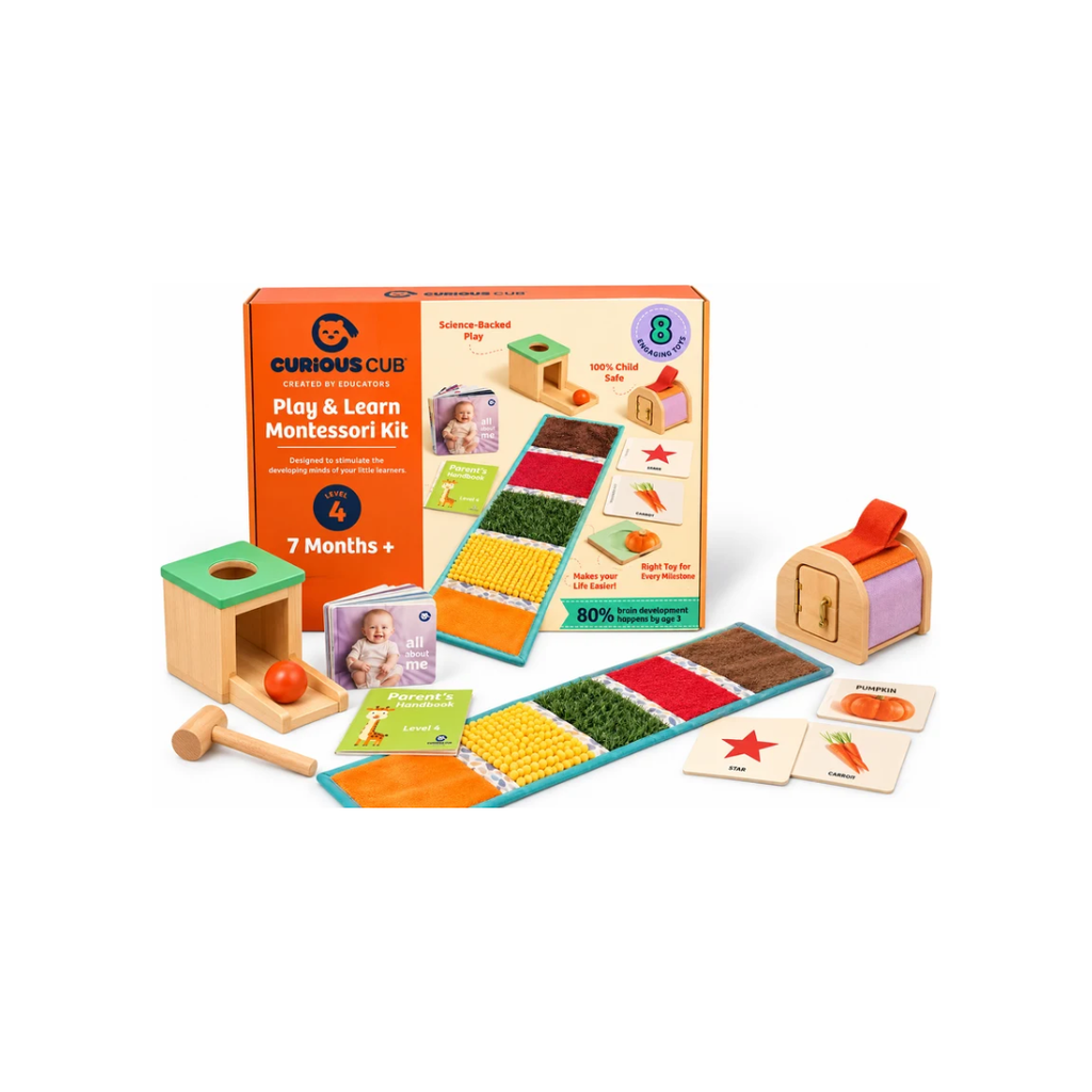Curious Cub Play & Learn Montessori Kit – Level 4 | 7 Months+ | 8 Engaging Toys