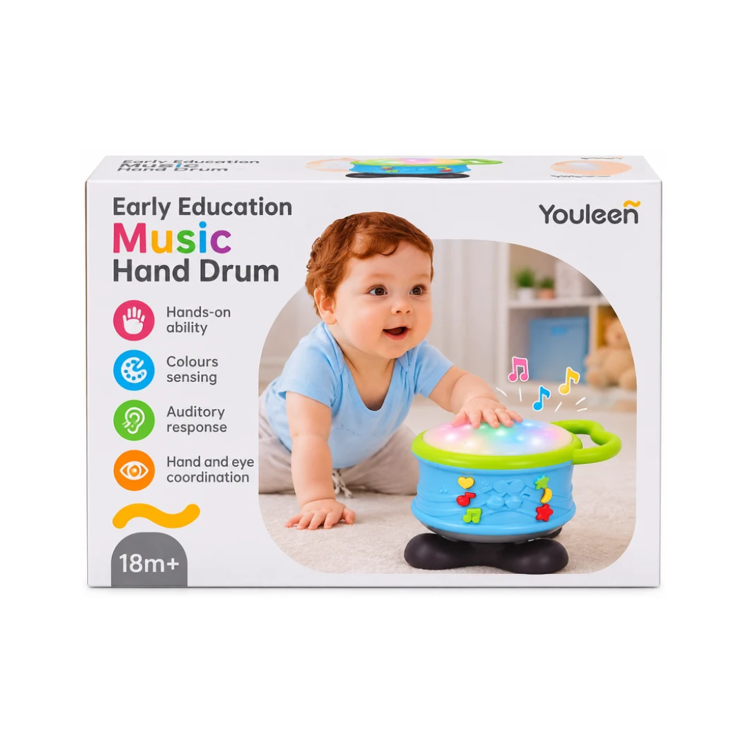 Youleen Early Education Music Hand Drum | Interactive Musical Learning Toy with Songs, Stories & Organ Sounds | 18M+
