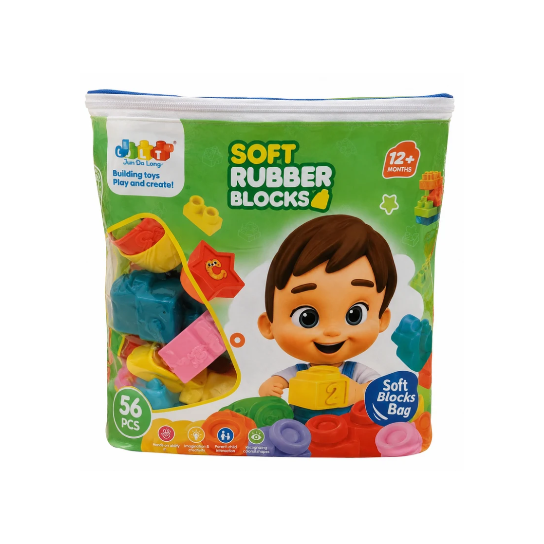 JDLT Soft Rubber Building Blocks Bag for Kids – Colorful Educational & Creative Blocks  12+ Months 156Pc