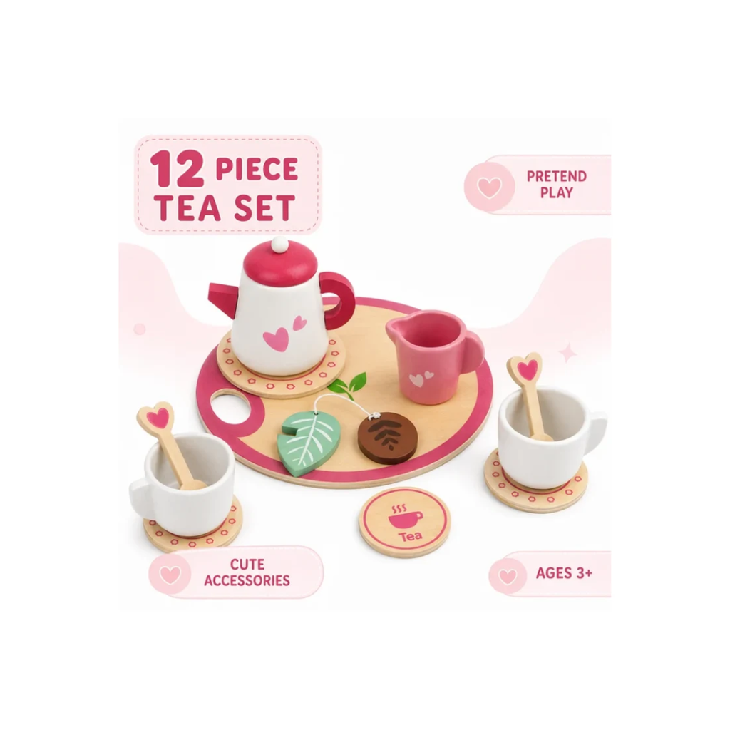 Cute 12-Piece Tea Set for Kids – Pretend Play Tea Party Toy Set