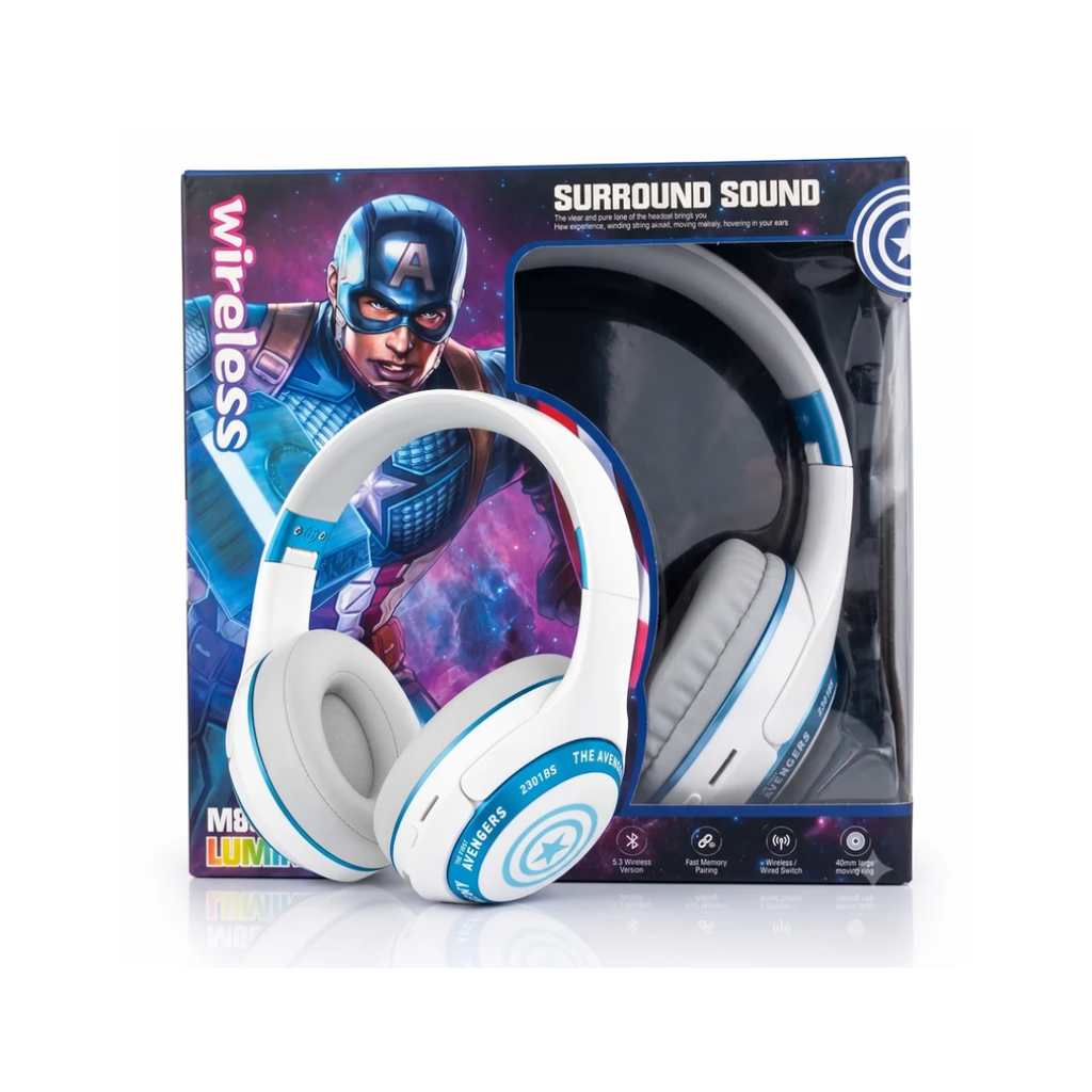 M8000 Luminous Avengers Wireless Over-Ear Headphones with Surround Sound – White