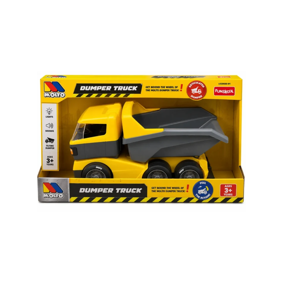 Funskool Molto Dumper Truck Toy for Kids Yellow Construction Truck