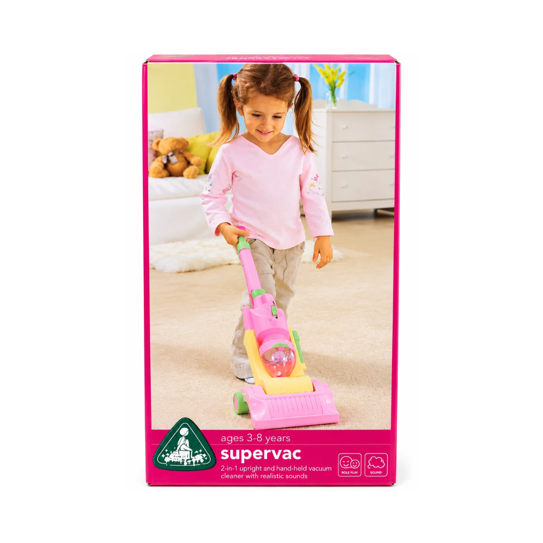 Supervac 2-in-1 Toy Vacuum Cleaner for Kids 3–8 Years – Pink