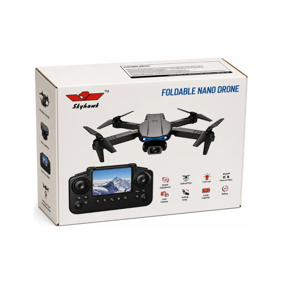 Skyhawk Foldable Nano Drone with Dual Camera, Optical Flow & Display Remote Controller