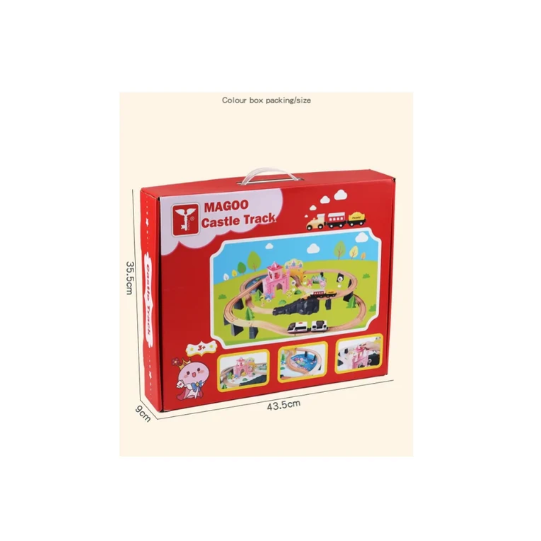 Rainbow Toys Wooden castle Train Track Set Toys 87Pcs