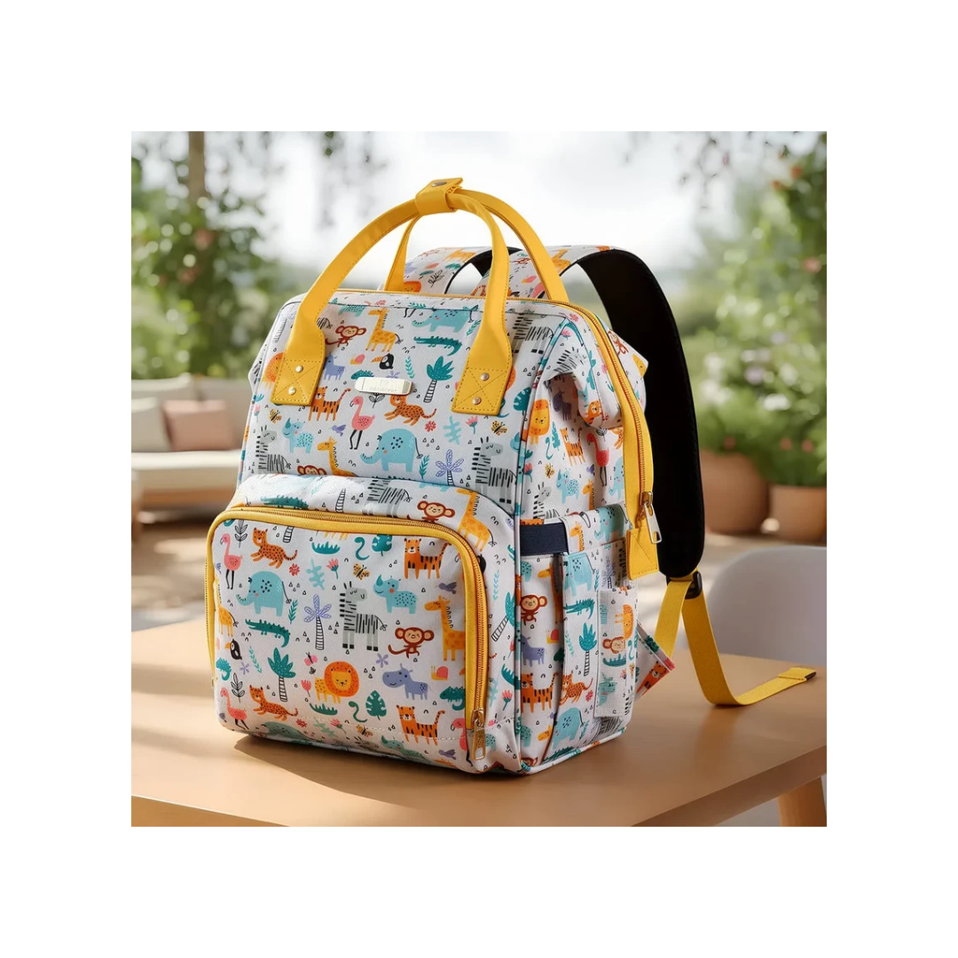StarAndDaisy Spacious Nappy Nest Diaper Backpack with 15 Pockets, 3 Insulated Bottle Pockets & Waterproof Wet-Clothes Pocket – Giraffe Print