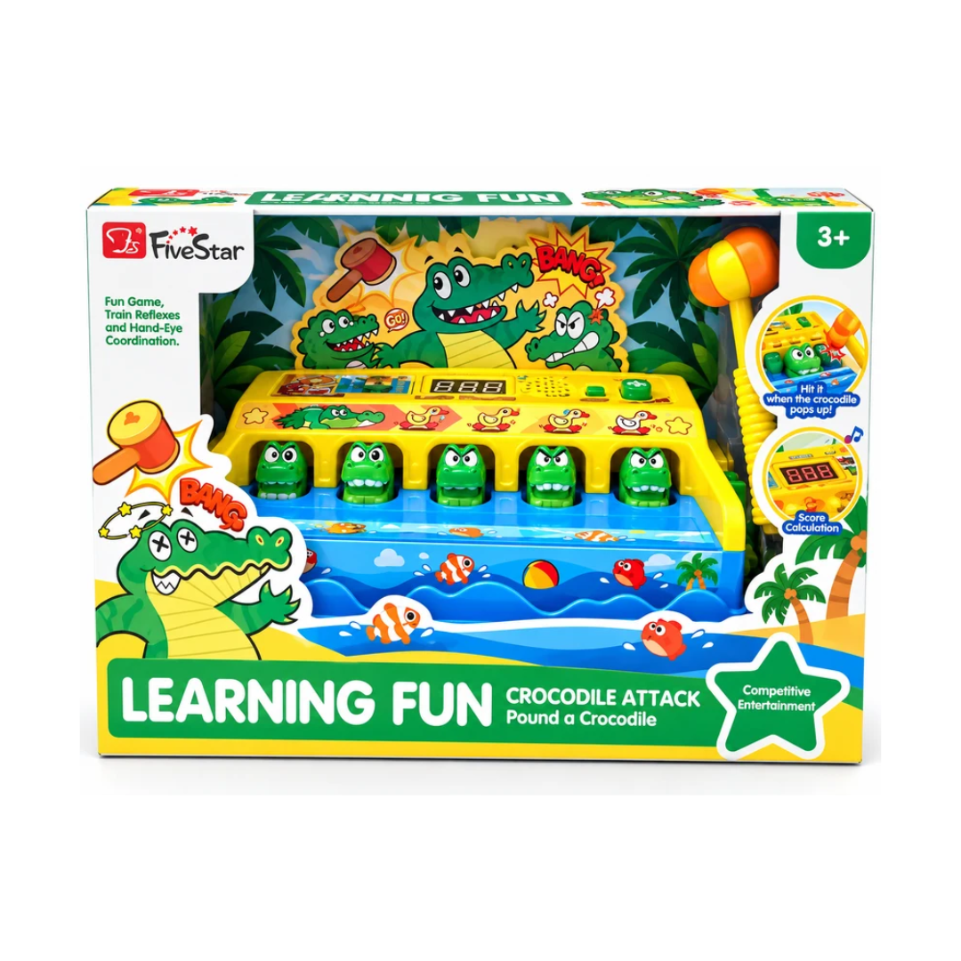 FiveStar Learning Fun Crocodile Attack Pound-a-Crocodile Hammer Game for Kids – Lights, Music & Score | 3+ Years