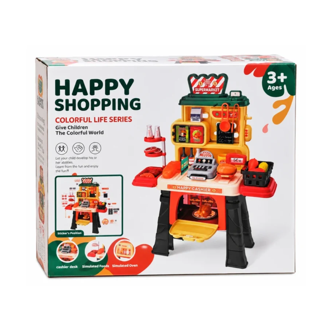 Happy Shopping Supermarket Cashier Play Set – 51 Pieces Kids Pretend Play Grocery Store Set