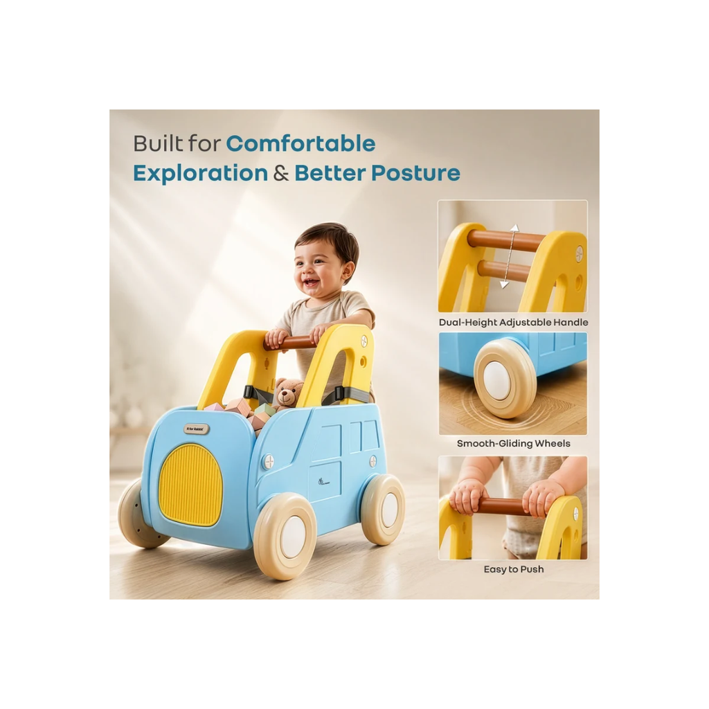 R for Rabbit Kiddie Kart 4-in-1 Versatile Toy Cart – Ride, Push & Storage Play Cart Blue Yellow
