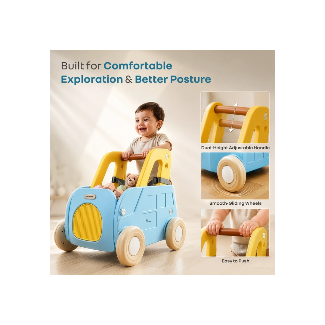R for Rabbit Kiddie Kart 4-in-1 Versatile Toy Cart – Ride, Push & Storage Play Cart Blue Yellow