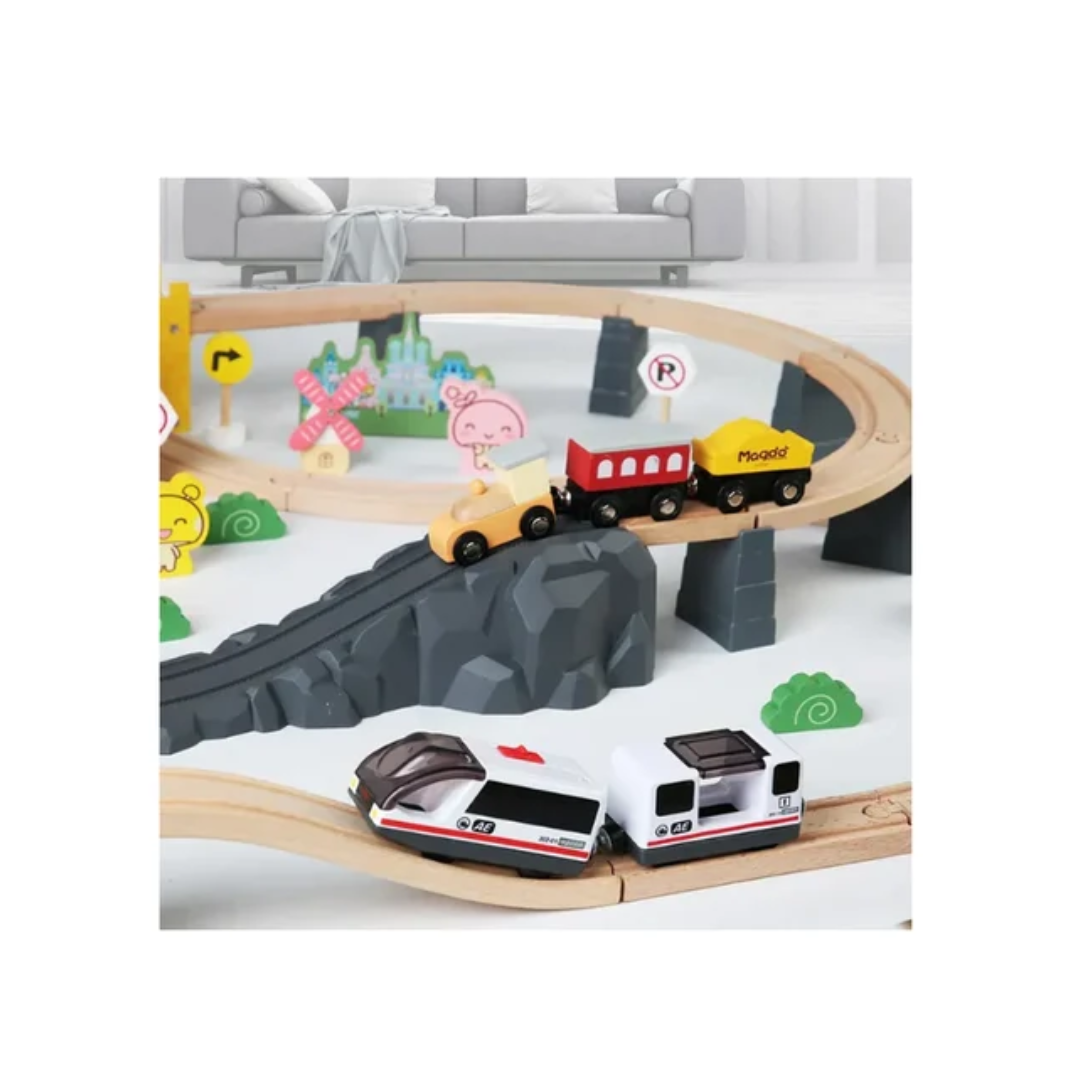 Rainbow Toys Wooden castle Train Track Set Toys 87Pcs
