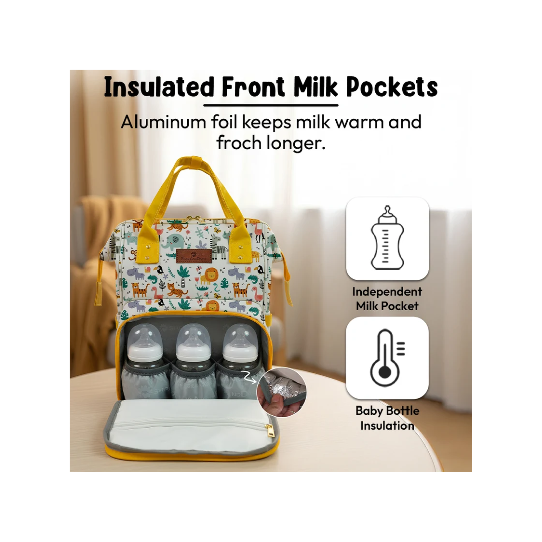 StarAndDaisy Spacious Nappy Nest Diaper Backpack with 15 Pockets, 3 Insulated Bottle Pockets & Waterproof Wet-Clothes Pocket – Giraffe Print