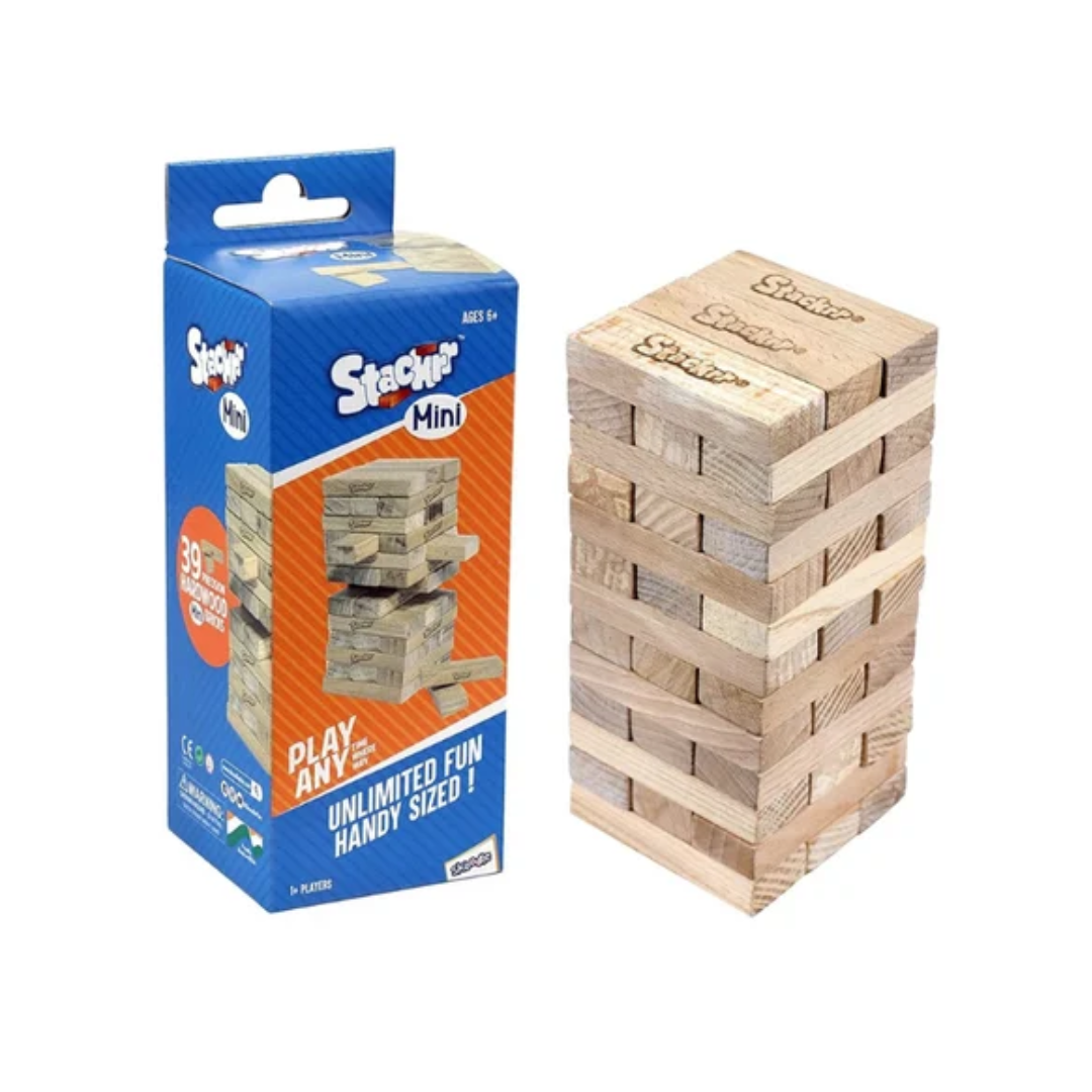 Skoodle Stackrr Mini Stacking Tumbling Tower Game with 39 Precision Wooden Blocks