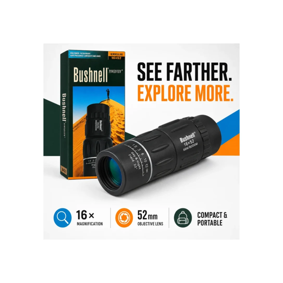 Bushnell PowerView 16×52 High-Power Monocular Telescope for Travel & Outdoor Viewing