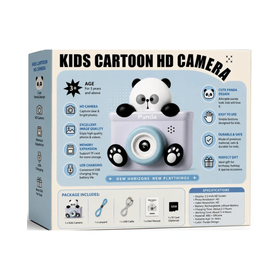 Kids Cartoon HD Digital Camera – Cute Panda Camera with USB Charging Assorted Color